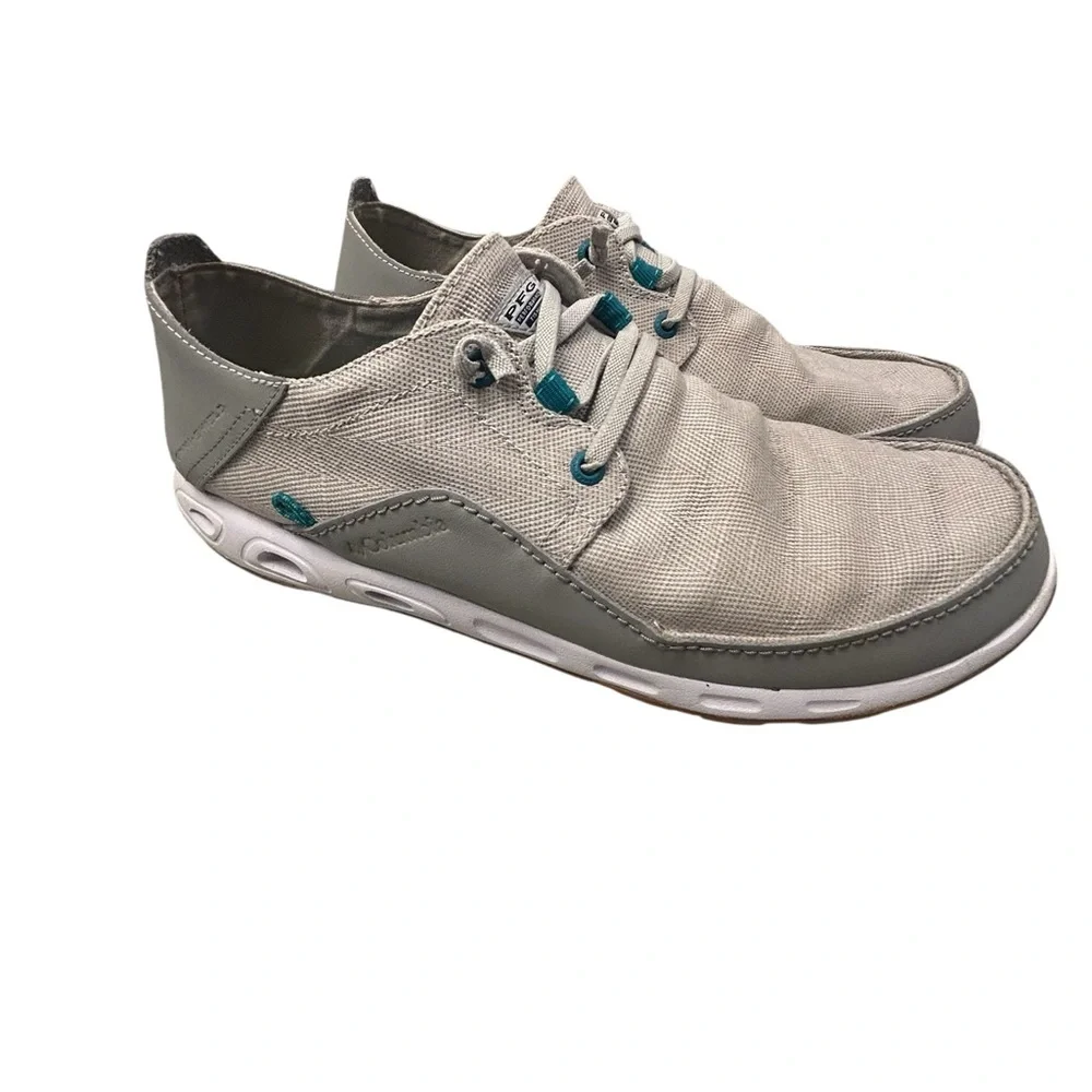 Columbia Men's Gray‎ and Teal Boat Shoes Canvas 12 Casual Outdoor Slip On